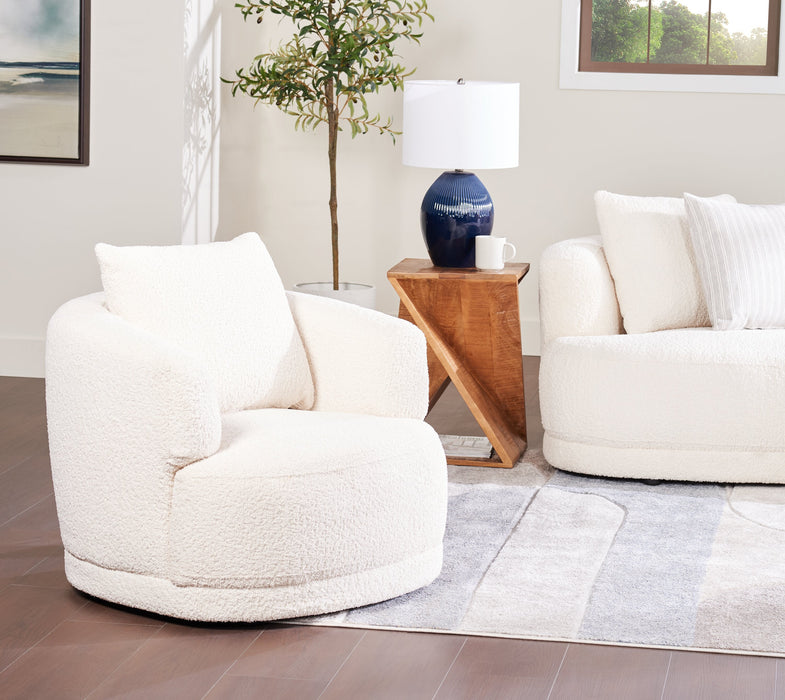 Moon 35.8\" Fabric Curved Chair with Accent Pillow - Wooly Almond White 