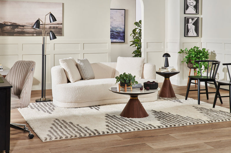 Moon 78\" Fabric Curved Loveseat with Accent Pillows - Wooly Almond White 