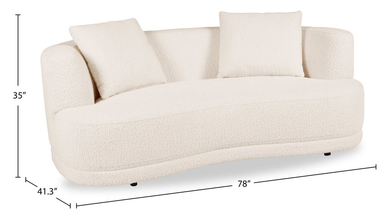 Moon 78\" Fabric Curved Loveseat with Accent Pillows - Wooly Almond White 