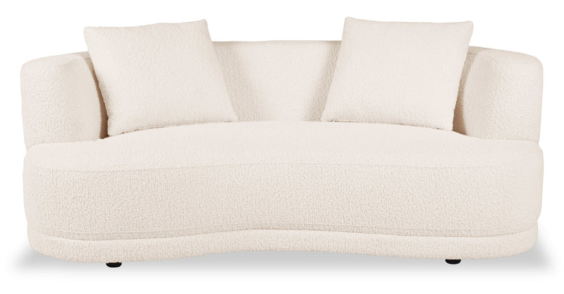 Moon 78\" Fabric Curved Loveseat with Accent Pillows - Wooly Almond White 