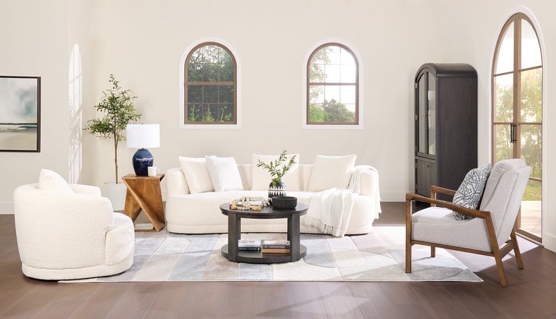 Moon 91\" Fabric Curved Sofa with Accent Pillows - Wooly Almond White 