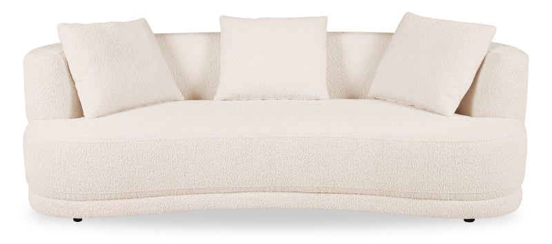 Moon 91\" Fabric Curved Sofa with Accent Pillows - Wooly Almond White 
