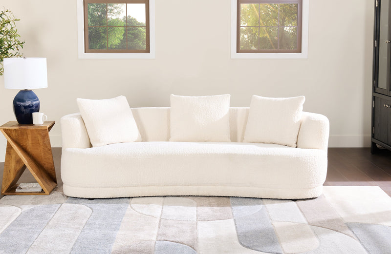 Moon 91\" Fabric Curved Sofa with Accent Pillows - Wooly Almond White 