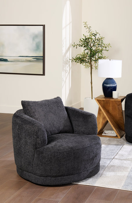 Moon 35.8\" Fabric Curved Chair with Accent Pillow - Wooly Raven Black 