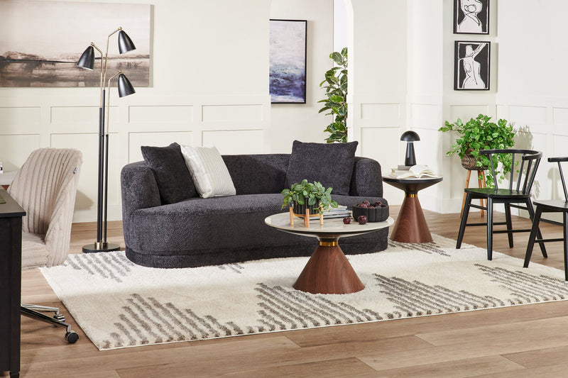 Moon 78\" Fabric Curved Loveseat with Accent Pillows - Wooly Raven Black 