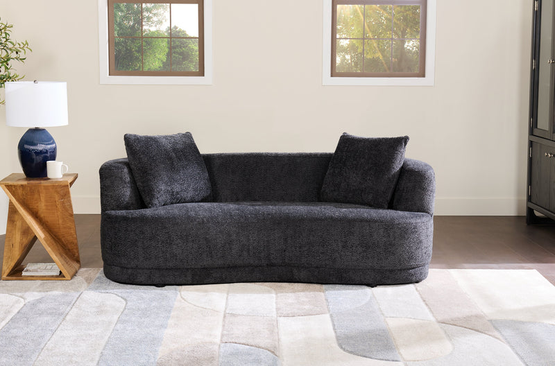 Moon 78\" Fabric Curved Loveseat with Accent Pillows - Wooly Raven Black 