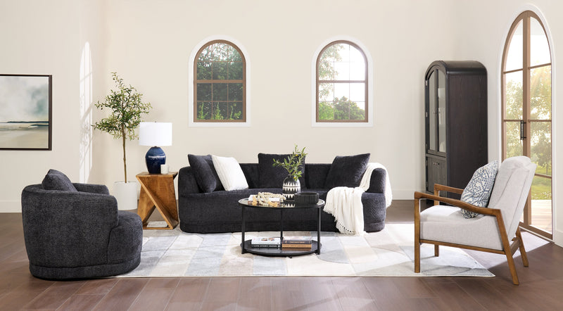 Moon 91\" Fabric Curved Sofa with Accent Pillows - Wooly Raven Black 