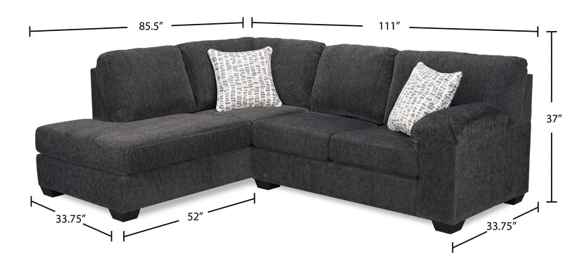 Made in Canada Morgan 2-Piece Left-Facing Chenille Fabric Condo Size Sectional with Accent Pillows - Grey