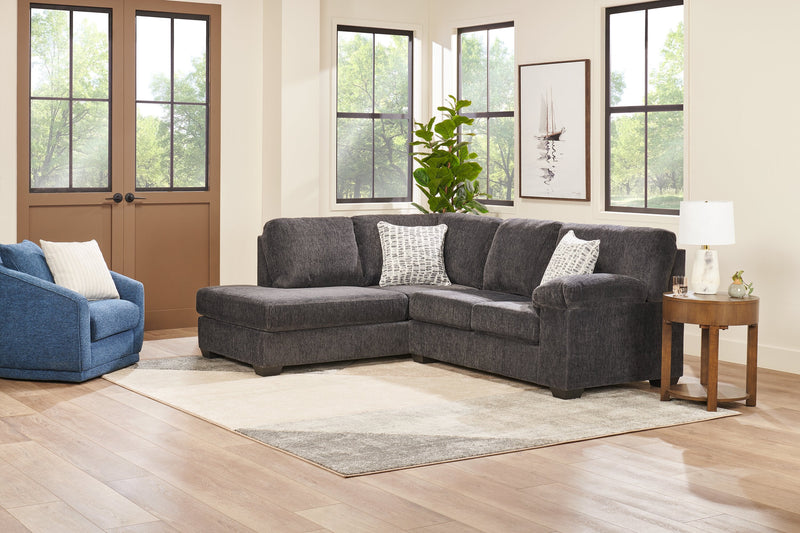 Made in Canada Morgan 2-Piece Left-Facing Chenille Fabric Condo Size Sectional with Accent Pillows - Grey