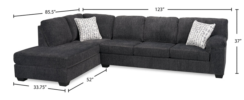 Made in Canada Morgan 2-Piece Left-Facing Chenille Fabric Sofa Bed Sectional with Accent Pillows - Grey