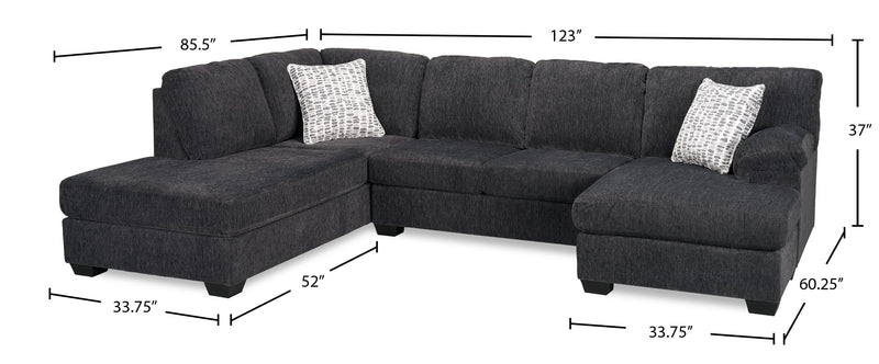 Made in Canada Morgan 2-Piece Left-Facing Chenille Fabric Wrap Sectional with Accent Pillows - Grey