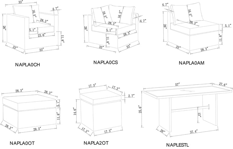 Naples Patio Armless Chair - Grey 