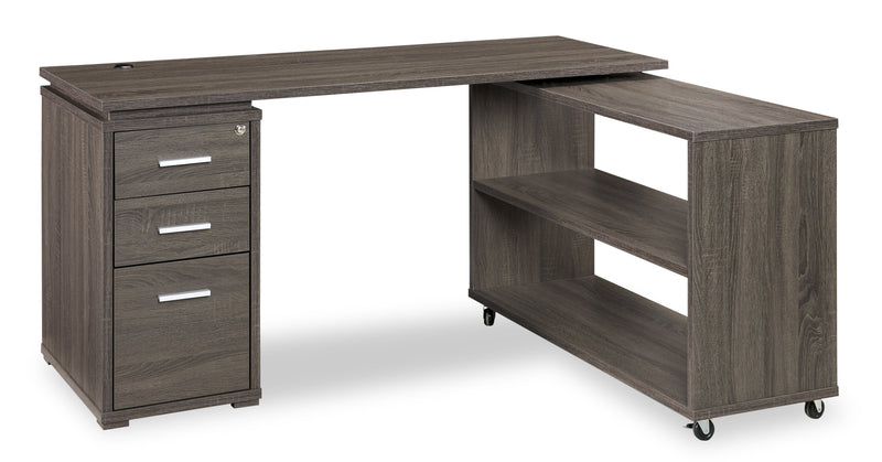 Oliver Corner Desk with Storage and USB Ports - Grey