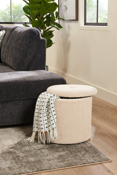 Ontario Round Fabric Storage Ottoman - White