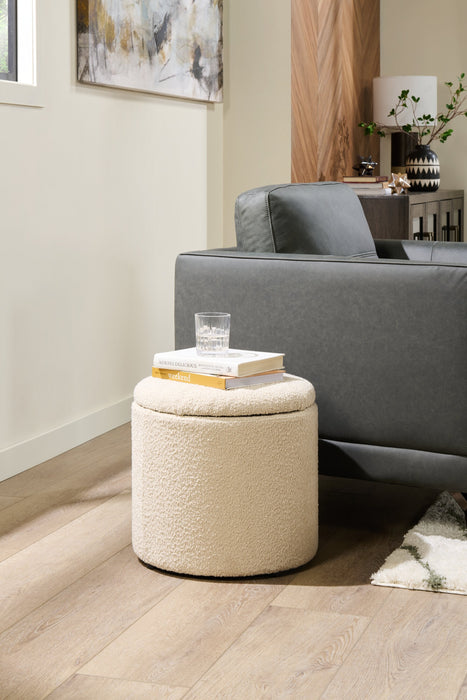 Ontario Round Fabric Storage Ottoman - White