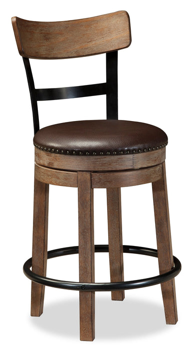 Otis Counter-Height Stool with Swivel Seat & Vegan Leather Fabric, 24\"H, Metal - Brown 
