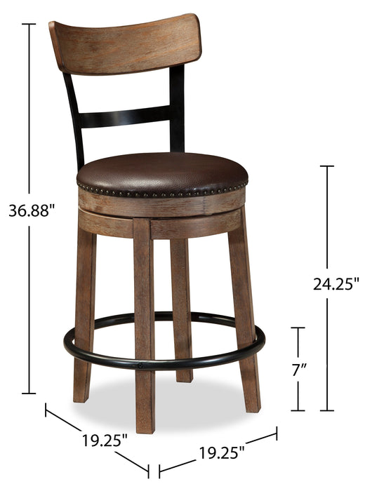 Otis Counter-Height Stool with Swivel Seat & Vegan Leather Fabric, 24\"H, Metal - Brown 