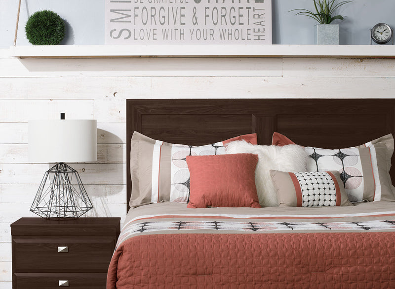 Yorkdale Panel Bed with Headboard & Frame, Made in Canada, Brown - Queen Size 