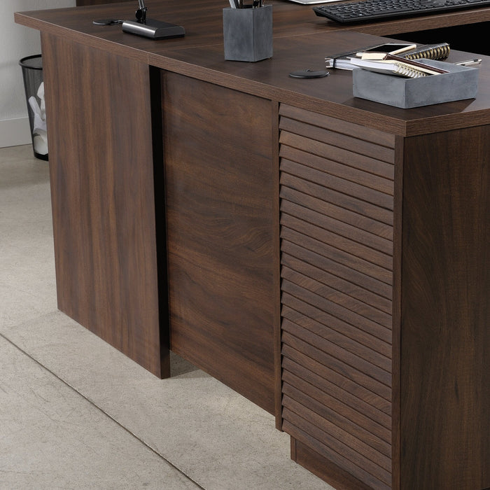 Palo Alto 59.13\" Commercial Grade L-Shaped Office Desk with 3-Drawers & Cabinet - Mahogany
