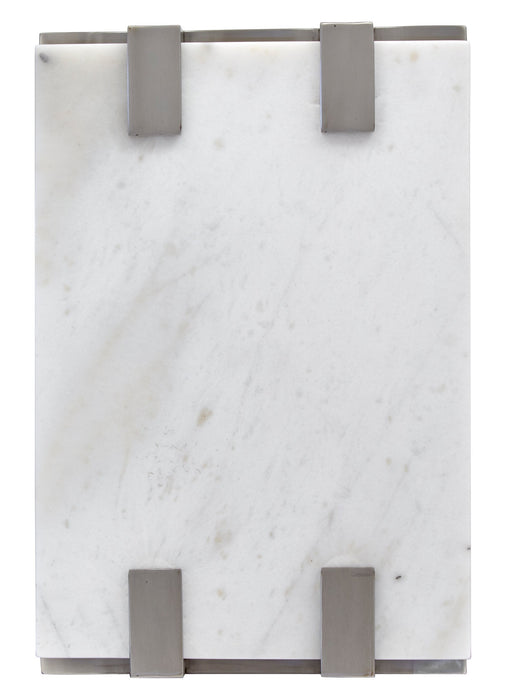 Paradox 16\" Modern Chairside Table with Shelf - White Marble Top with Brushed Platinum Frame