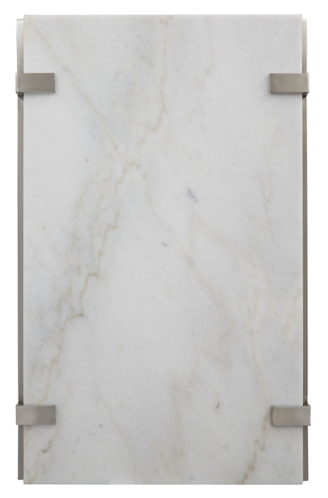 Paradox 48\" Modern Coffee Table with Shelf - White Marble Top with Brushed Platinum Frame