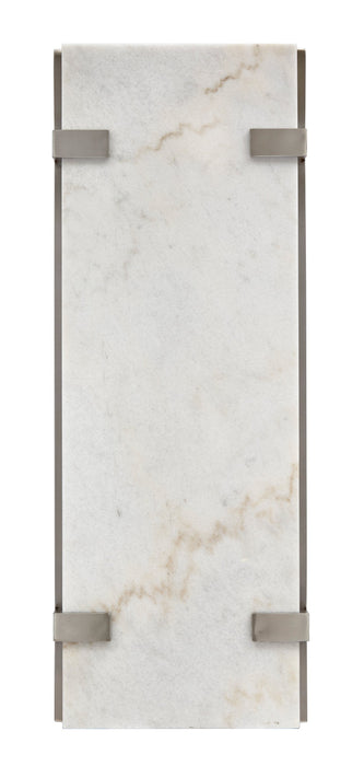 Paradox 48\" Modern Sofa Table with Shelf - White Marble Top with Brushed Platinum Frame