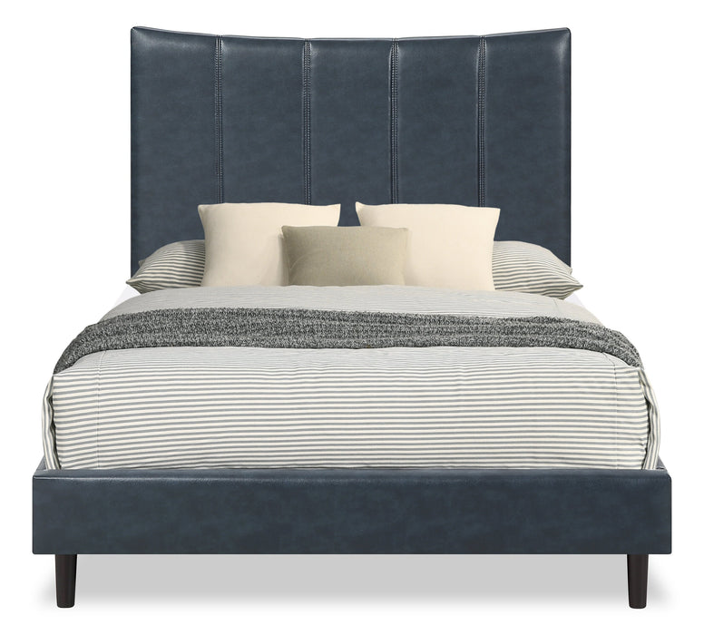 Paseo Platform Bed in Navy Vegan-Leather Fabric - Full Size