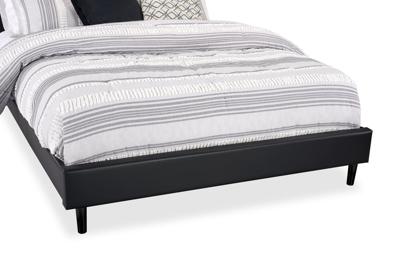 Paseo Platform Bed in Black Vegan-Leather Fabric - Queen Size