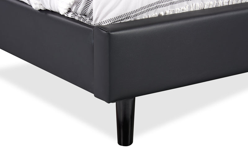 Paseo Platform Bed in Black Vegan-Leather Fabric - Queen Size