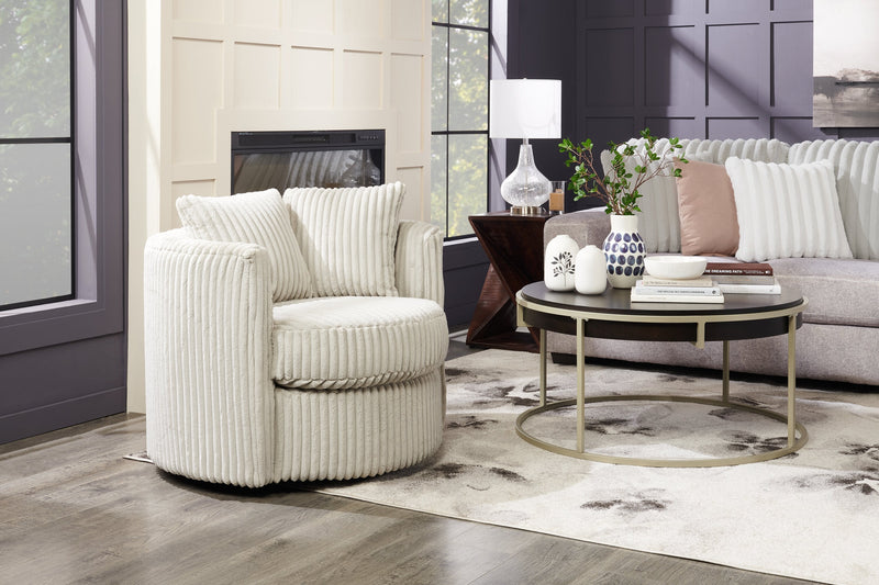Made in Canada Petite 36\" Chenille Fabric Swivel Cuddler Accent Chair - Groove Mist Grey 