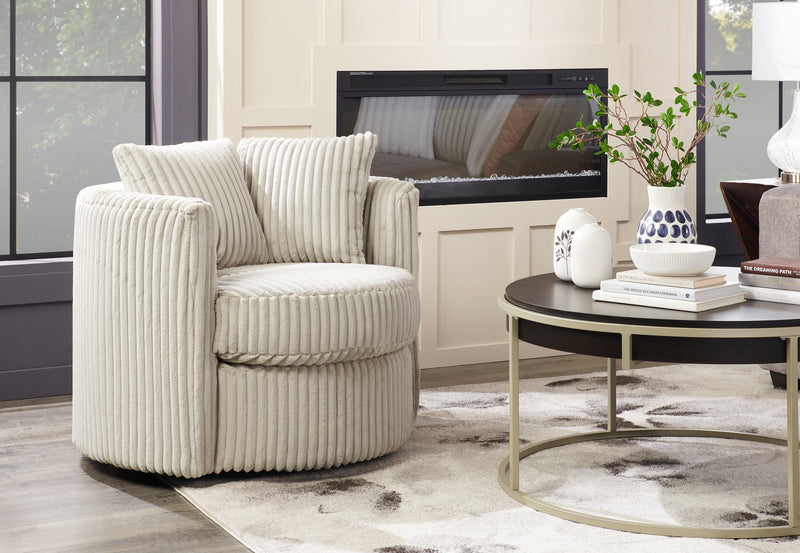 Made in Canada Petite 36\" Chenille Fabric Swivel Cuddler Accent Chair - Groove Mist Grey 