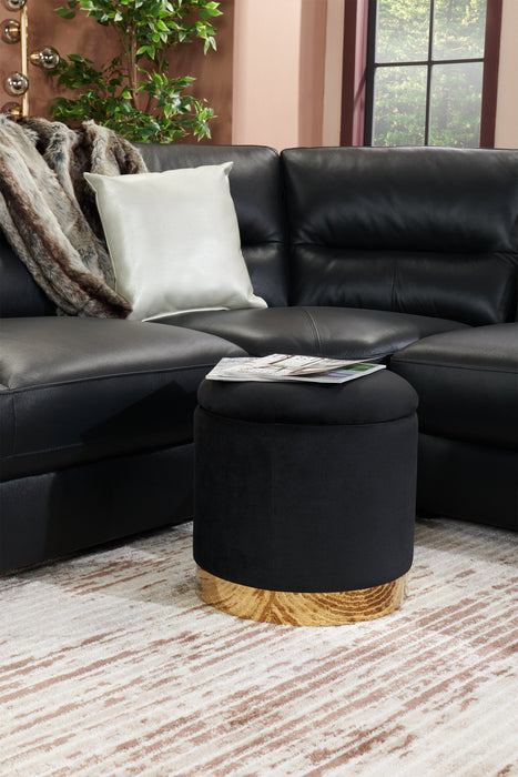 Phebe Velvet Storage Ottoman - Black