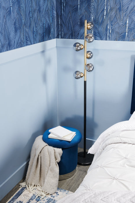 Phebe Velvet Storage Ottoman - Navy