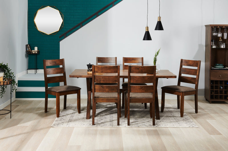 Plum 7pc Dining Set with Table & 6 Chairs, Wood, Live-Edge Look, 70.75\"W- Nutmeg Brown 