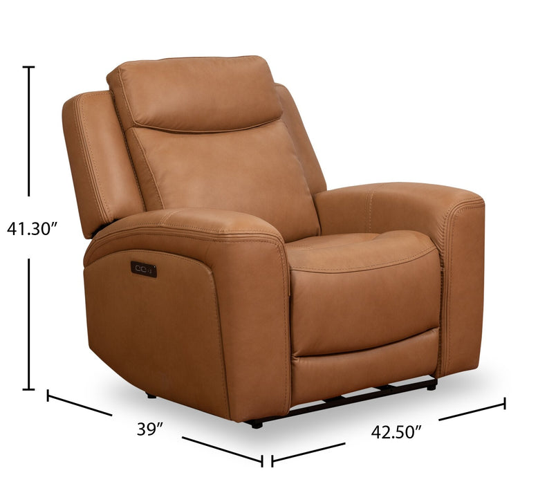 Prescott Genuine Leather Power Reclining Chair - Butternut