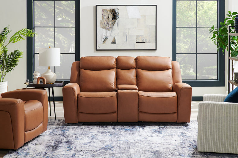 Prescott Genuine Leather Power Reclining Loveseat - Butternut