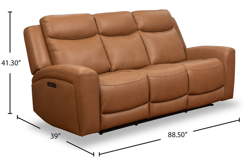 Prescott Genuine Leather Power Reclining Sofa - Butternut