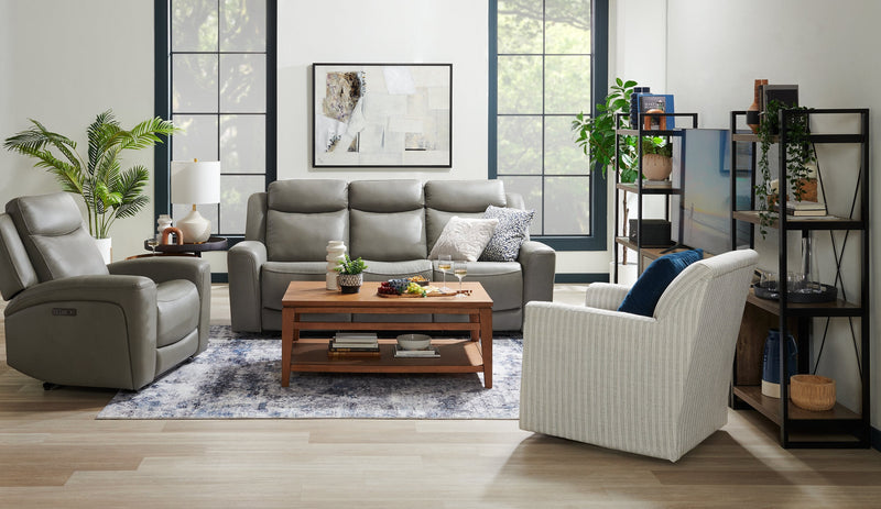 Prescott Genuine Leather Power Reclining Chair - Grey