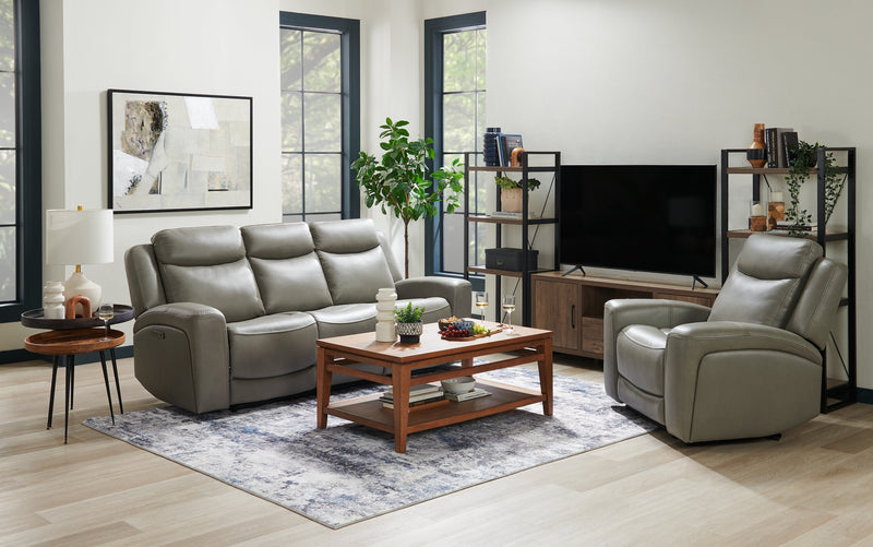 Prescott Genuine Leather Power Reclining Chair - Grey