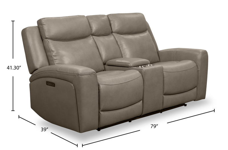 Prescott Genuine Leather Power Reclining Loveseat - Grey