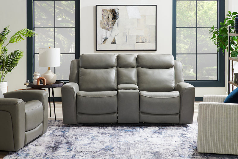 Prescott Genuine Leather Power Reclining Loveseat - Grey