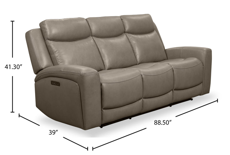 Prescott Genuine Leather Power Reclining Sofa - Grey