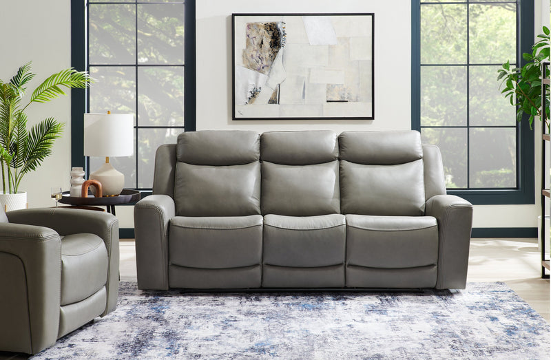 Prescott Genuine Leather Power Reclining Sofa - Grey
