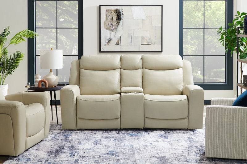 Prescott Genuine Leather Power Reclining Loveseat - Platinum