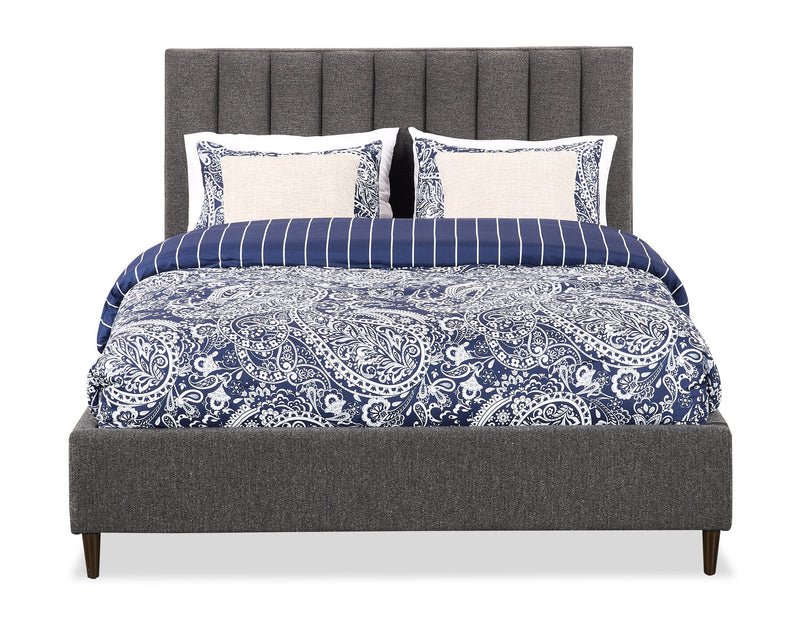 Kort & Co. Rain Upholstered Platform Bed in Charcoal Fabric, Tufted - Queen Size