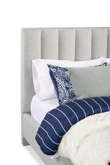 Kort & Co. Rain Upholstered Platform Bed in Taupe Fabric, Tufted - Queen Size