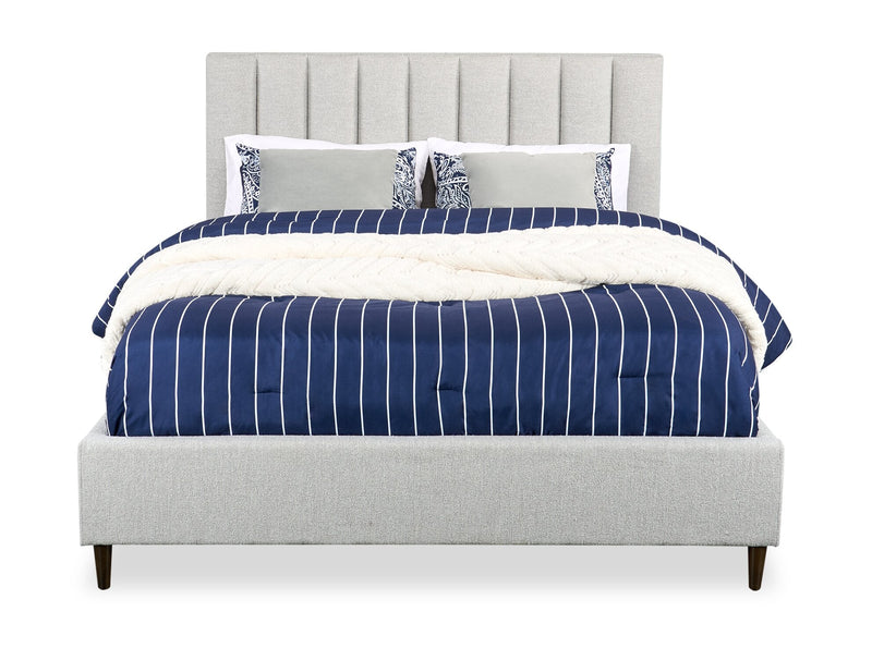 Kort & Co. Rain Upholstered Platform Bed in Taupe Fabric, Tufted - Queen Size