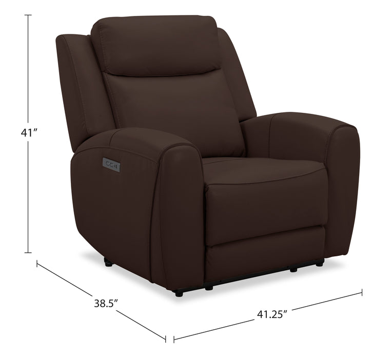Reign 41.25\" Silverado Chocolate Brown Top-Grain Genuine Leather Power Reclining Chair with USB Port