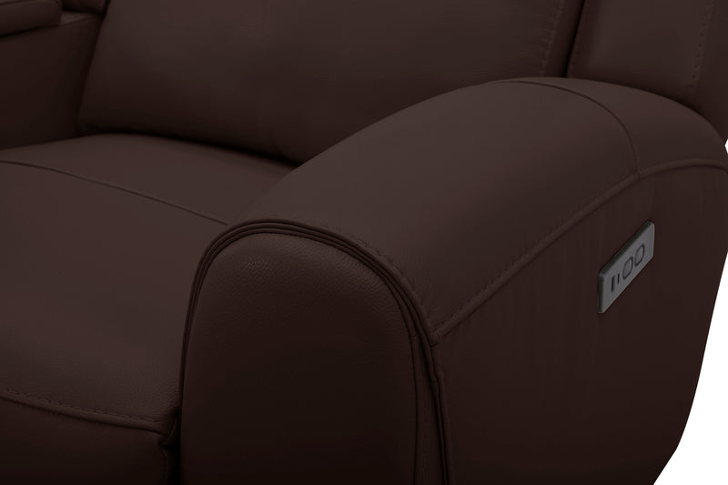 Reign 78\" Silverado Chocolate Brown Top-Grain Genuine Leather Power Reclining Loveseat with Console 