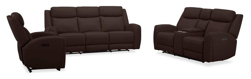 Reign 78\" Silverado Chocolate Brown Top-Grain Genuine Leather Power Reclining Loveseat with Console 